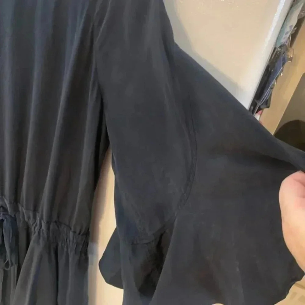 A.L.C. Cannon Draped-sleeves Silk Mini Dress In Midnight 10 - Picture 11 of 14